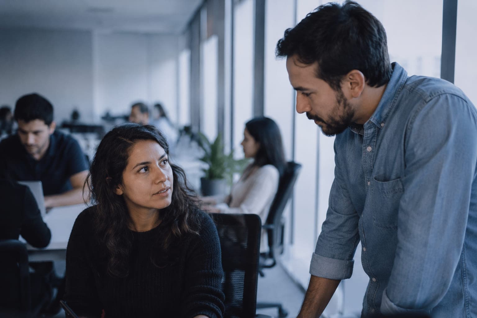 Oficina administrativa de una empresa de servicios transitorios en plena carga de trabajo